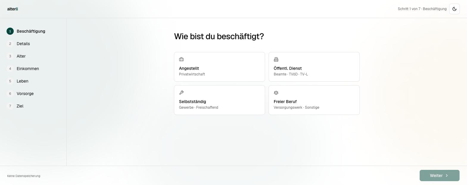 Wizard: Beschäftigungsart wählen