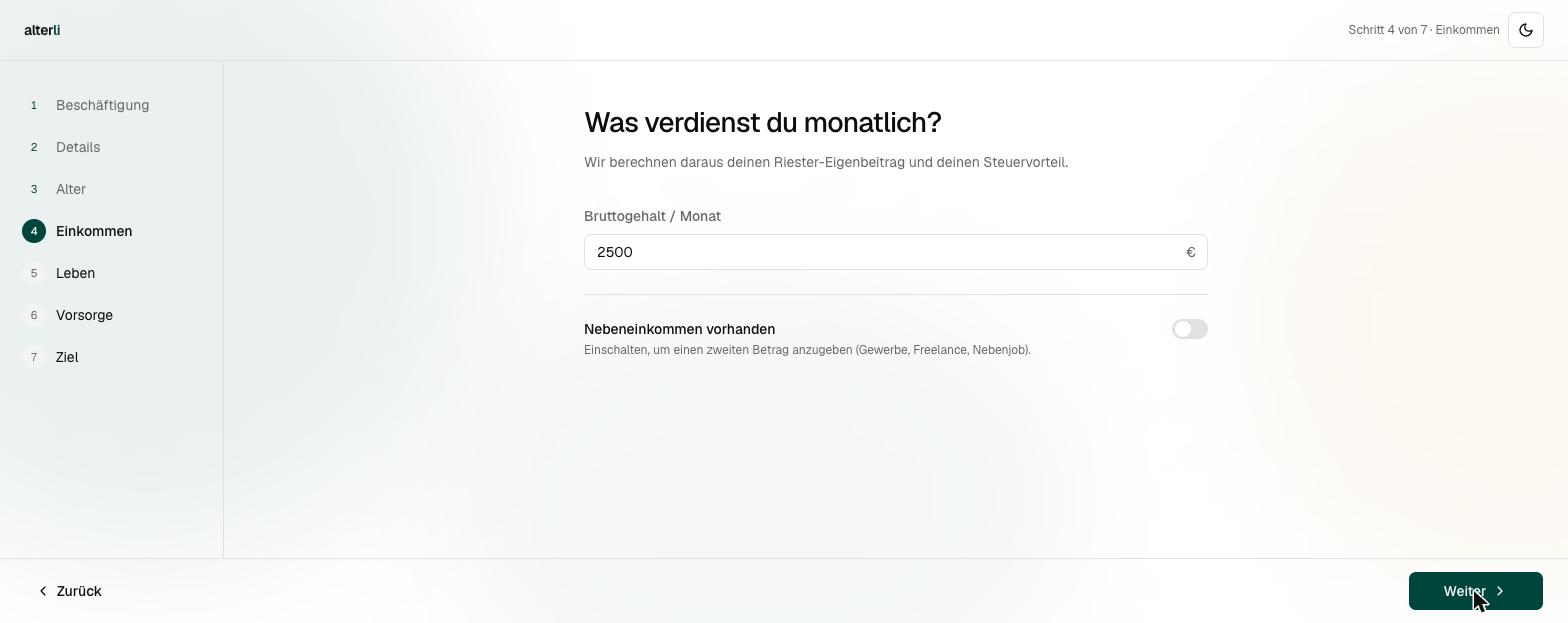 Wizard: Einkommen angeben