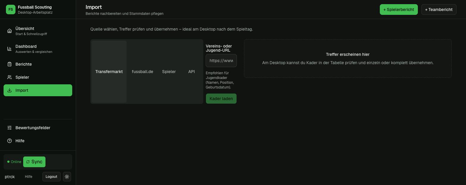 Kader-Import aus externen Quellen